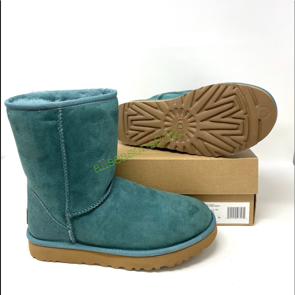 UGG Classic Short 2 Women’s Boots Green Suede Fur - Picture 8 of 9